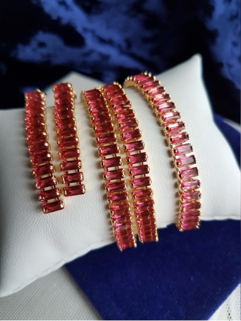 Swarovski Elements Gold Dark Pink Emerald-cut Tennis Earrings NEW